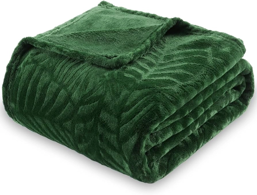 SOCHOW Super Soft Flannel Fleece Throw Blanket, Lightweight Cozy Warm Leaves Textured Plush Blanket for Bed Couch Sofa, 60 x 80 Inches, Olive Green