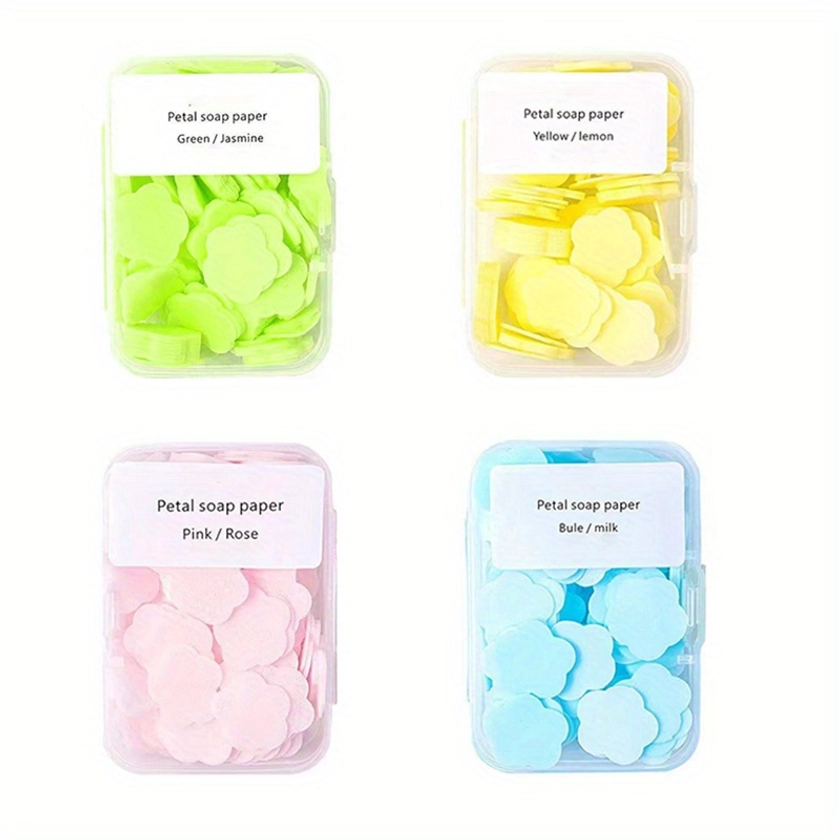 1/4pcs, Portable Hand Washing Tablets, Soap Paper, Students, Disposable Carry-on Travel Mini Petal Soap Tablets Boxed (* Yellow Blue Green).