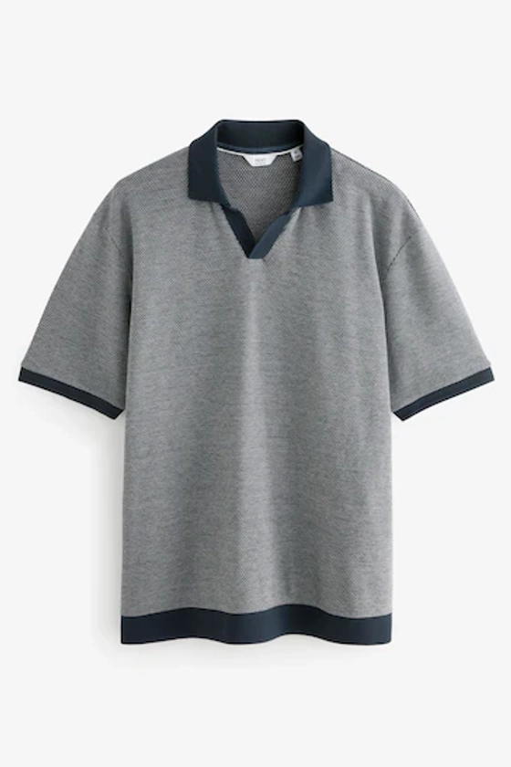 Buy Navy Cuban Collar Textured Short Sleeve Polo Shirt from the Next UK online shop