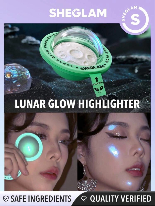 SHEGLAM Lunar Glow Highlighter Multi-Dimensional Shine Highlighter Powder High-Shine Finish Blue-Green Reflective Sheen Multi-Use Glow Face Makeup Black Friday Winter Purple Gifts Goth Highlighter