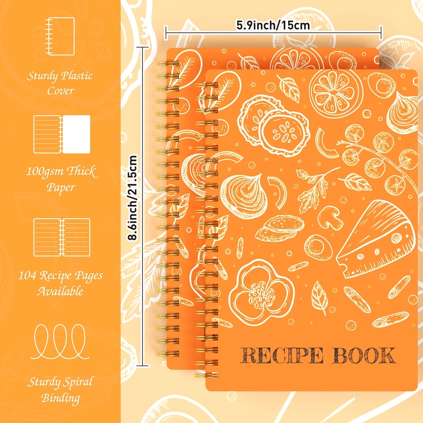 Receptenboek om je eigen recepten in te schrijven, A5 (14.73cm X 21.84cm) Persoonlijk Blanco Receptennotitieboek, Receptenjournaal met Spiral Twin-Wire Binding, Ruimte voor 104 Recepten.