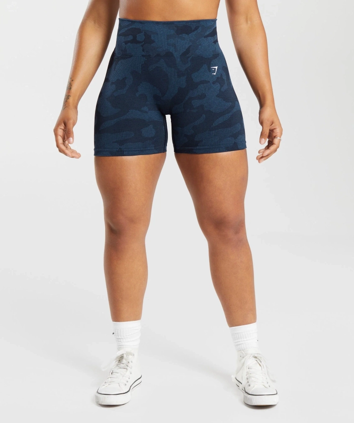 Gymshark Adapt Camo Seamless Ribbed Shorts - Midnight Blue/Ash Blue