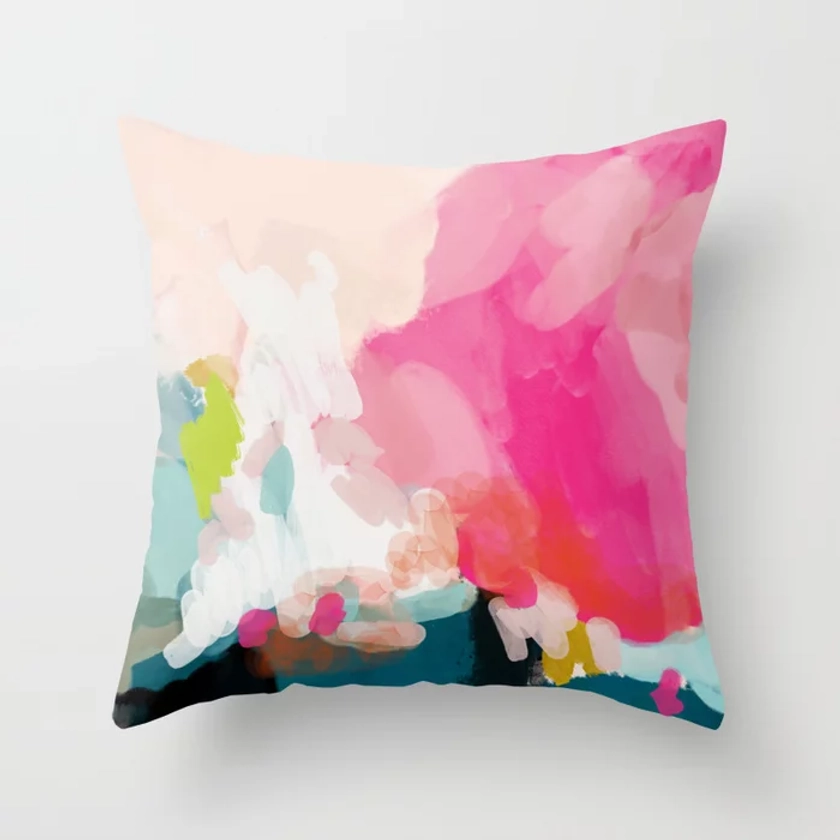 pink sky Throw Pillow by lalunetricotee Art Paintings