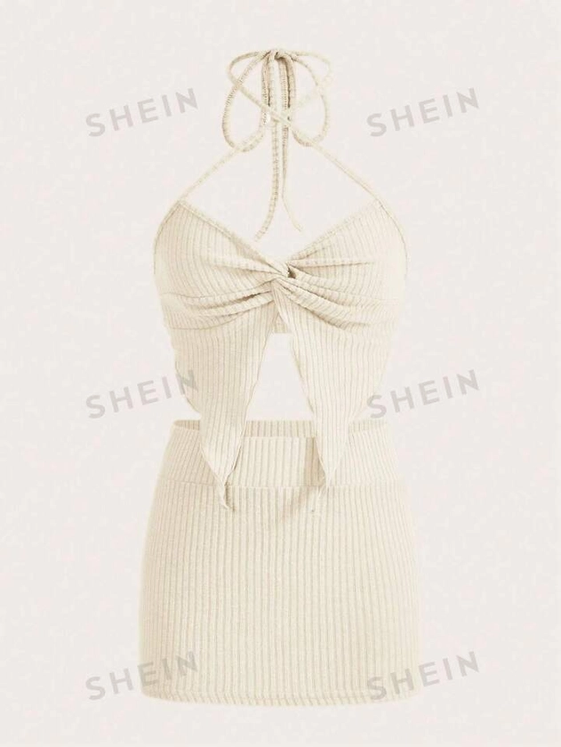 SHEIN ICON Twist Front Halter Top & Skirt