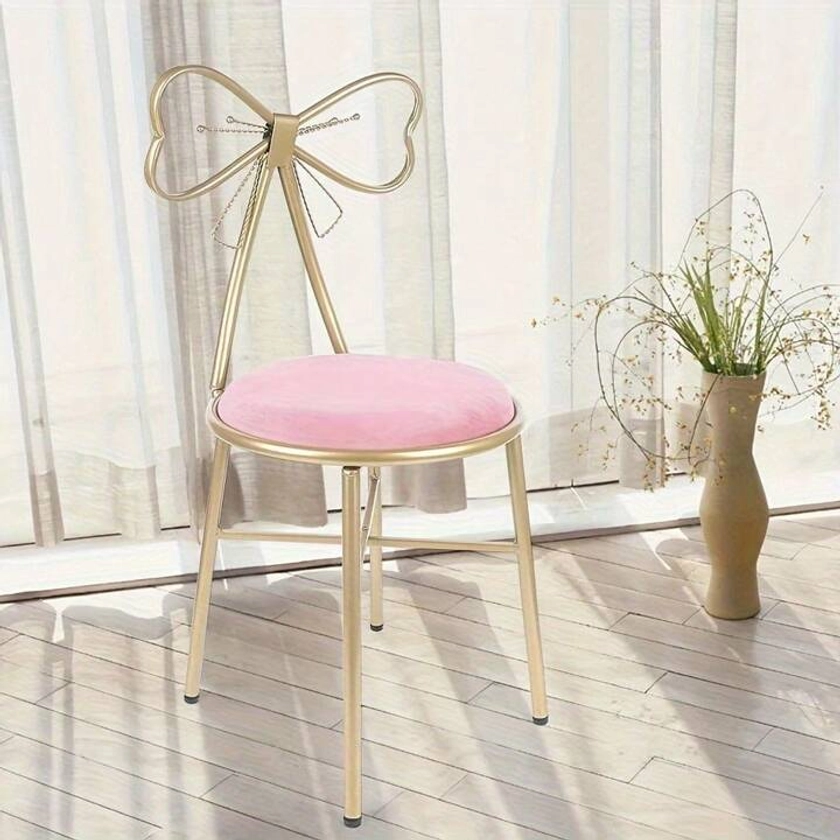 Tabouret de coiffeuse de chambre à coucher avec dossier en forme d'arceau, pieds en métal, coussin en velours, convient à la chambre de jeune fille | Mode en ligne | SHEIN FRANCE