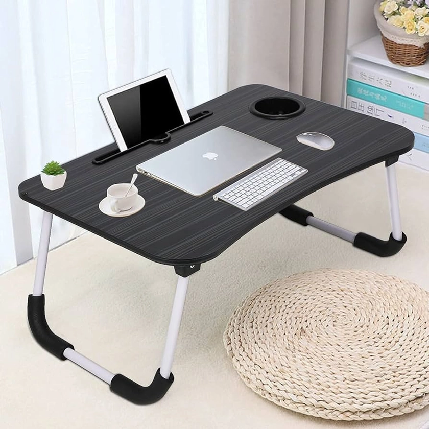 GROSSē Laptop Bed Table Lap Standing Desk for Bed and Sofa Breakfast Bed Tray Laptop Lap Desk Folding Coffee Tray Notebook Stand Reading Holder for Couch Floor Kids(60 x 40 cm) (Black)