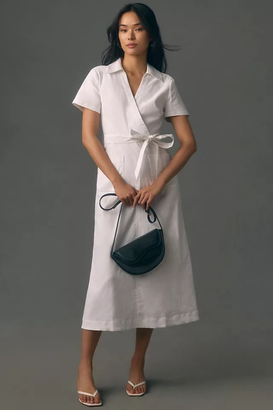Maeve Short-Sleeve Linen Tie-Waist Midi Dress | Anthropologie