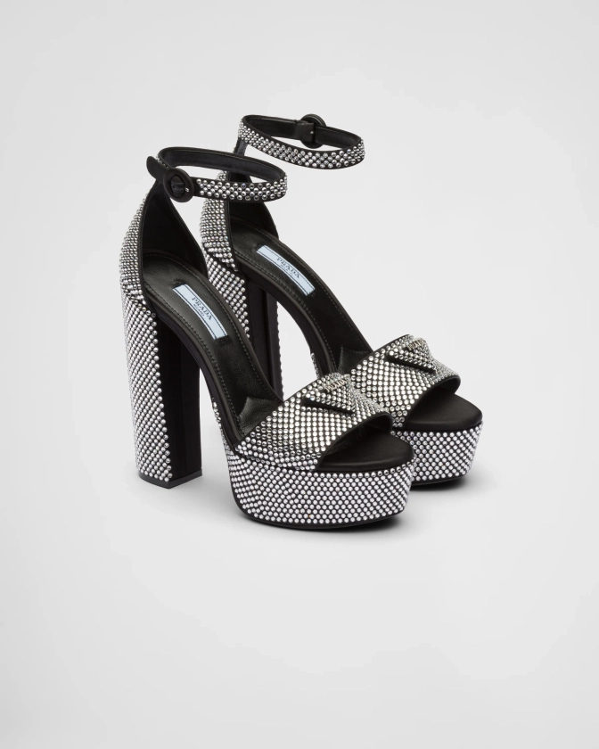 Crystal Satin Platform Sandals With Crystals | PRADA