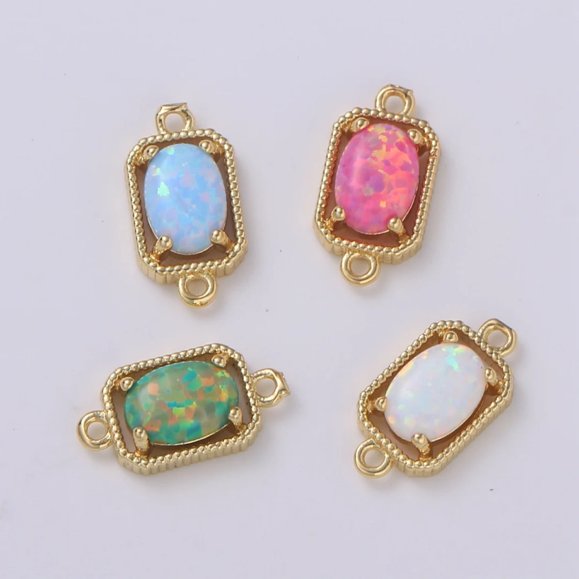 Gold Oval Opal Connector Octagon Link Connector Opalite Charm Connector for Necklace Bracelet Component. F581.F582,F583,F584 - Etsy