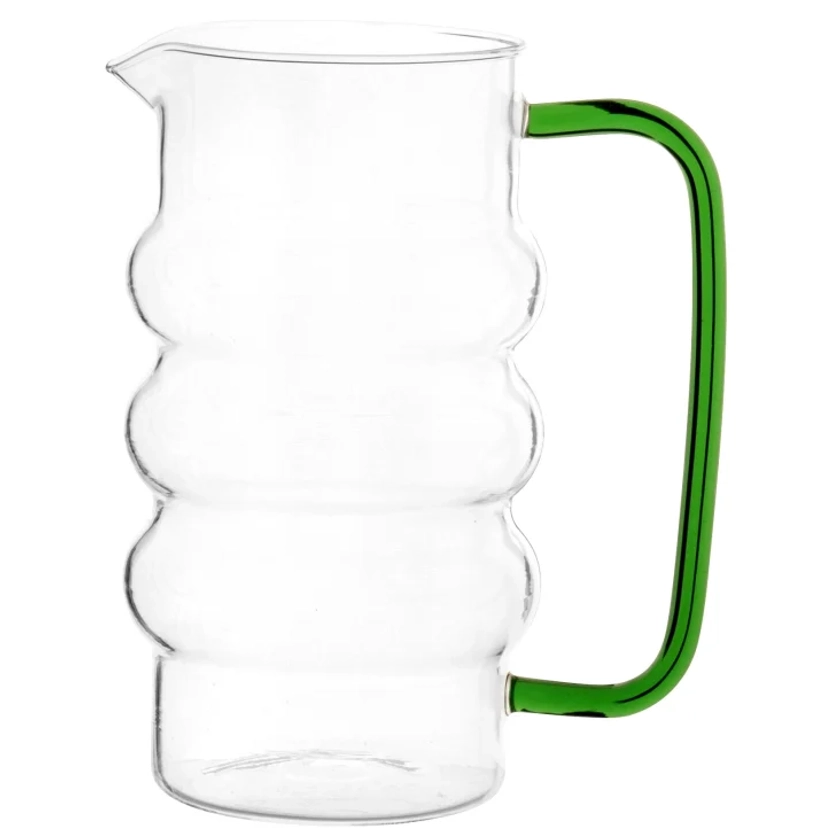 Carafe en verre transparent anse verte 1,5L