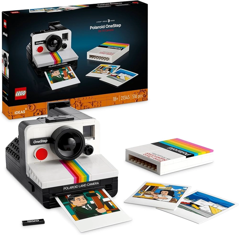 LEGO Ideas Appareil Photo Polaroid OneStep SX-70, Maquette à Construire pour Adultes avec Autocollants, Activité Manuelle, Idée Cadeau pour Hommes et Femmes 21345