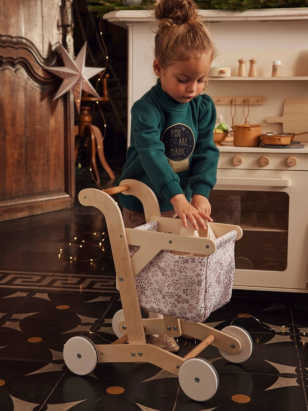 Shopping Trolley in Fabric & FSC® Wood - beige medium solid with decor, Toys | Vertbaudet