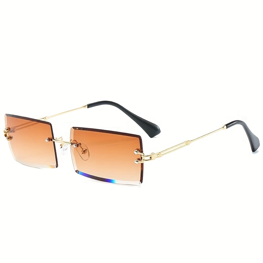 Fashion Rectangle Rimless Sunglasses With Mixed Color Lens For Men Decorative Glasses Party Holiday Accessories