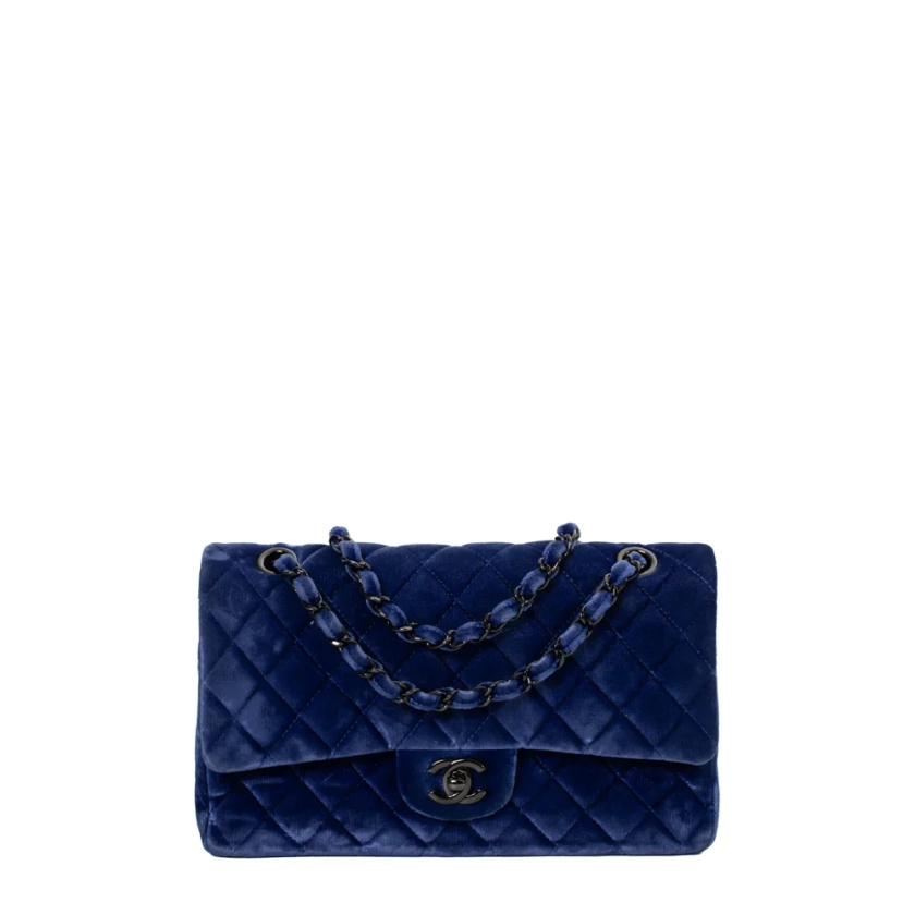 Sac Timeless / Classique Medium en velours bleu