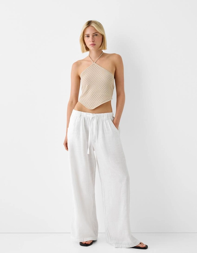 Wide-leg linen blend trousers