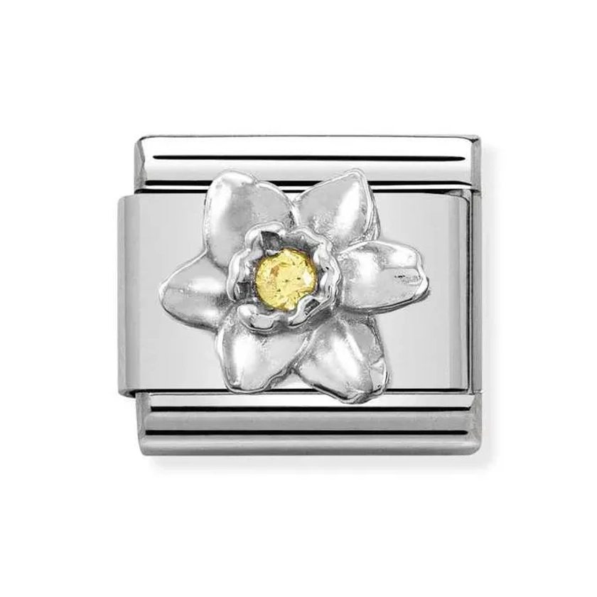 Classic Silver Yellow Zirconia Daffodil Charm