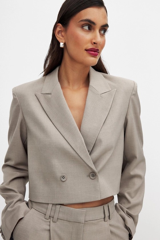 Blazer court oversize à double boutonnage Beige