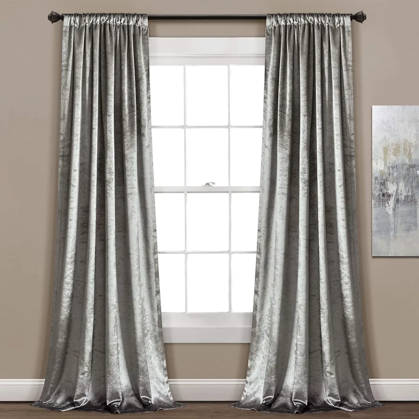 Lush Decor, Silver Velvet Dream Solid Color Luxury Shimmery Window Curtain Panel Set (Pair), 84” x 40