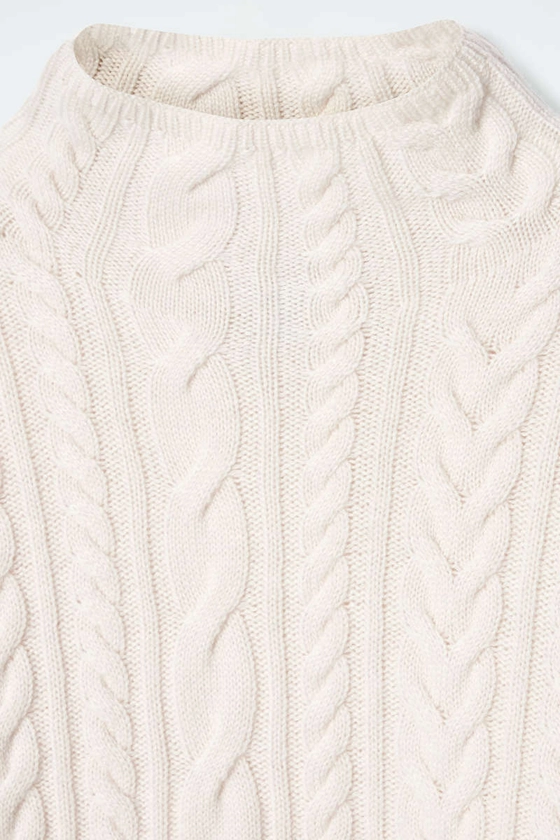 CABLE-KNIT WOOL FUNNEL-NECK SWEATER - IVORY - Knitwear - COS