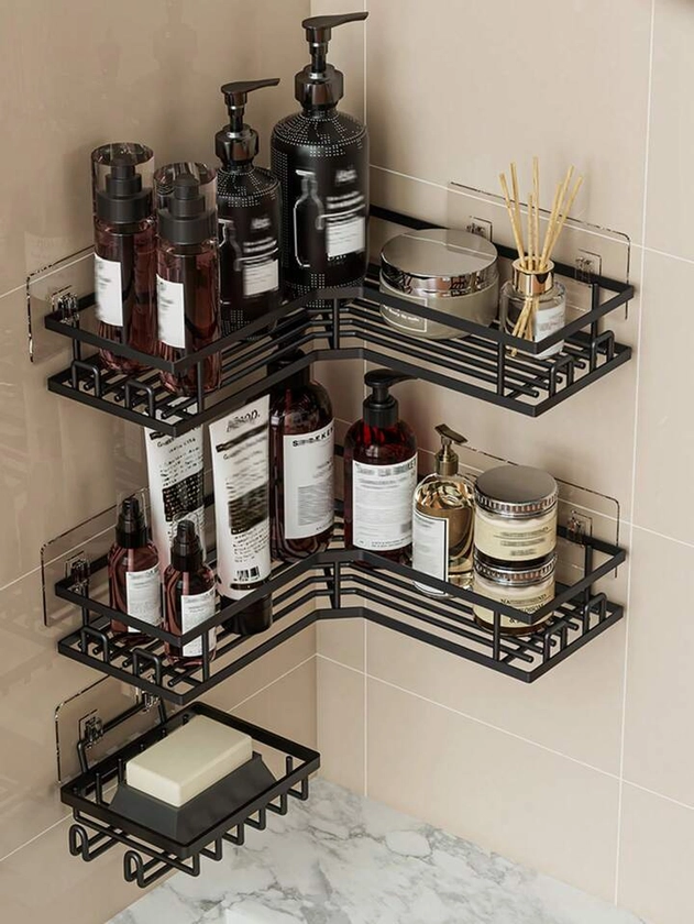 3pcs/Set Stainless Steel Bathroom Shelves, Including Corner Shower Shelf, Wall Mounted Shower Caddy, Shampoo Holder And Soap Rack