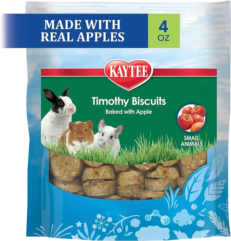 Kaytee Timothy Biscuits Baked Treat for Pet Guinea Pigs, Rabbits & Other Small Animals, Apple, 4 oz