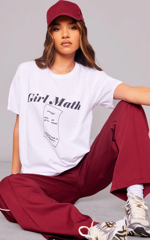 T-shirt oversize blanc à imprimé Girl Math