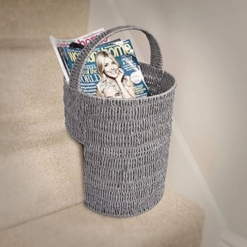 Woodluv Paper rope Stair Basket/Step Storage Basket with Handle, Black : Amazon.co.uk: Home & Kitchen