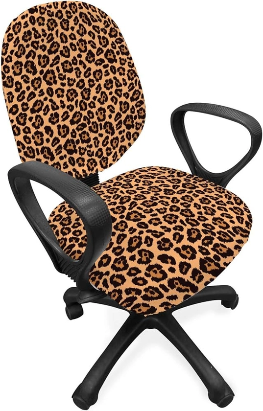 Ambesonne Peach Color Leopard Print Office Chair Slipcover, Orange Color Leopard Pattern Illustration Exotic Pattern, Decorative Stretch and Washable Fabric Cover, Standard Size, Orange and Black