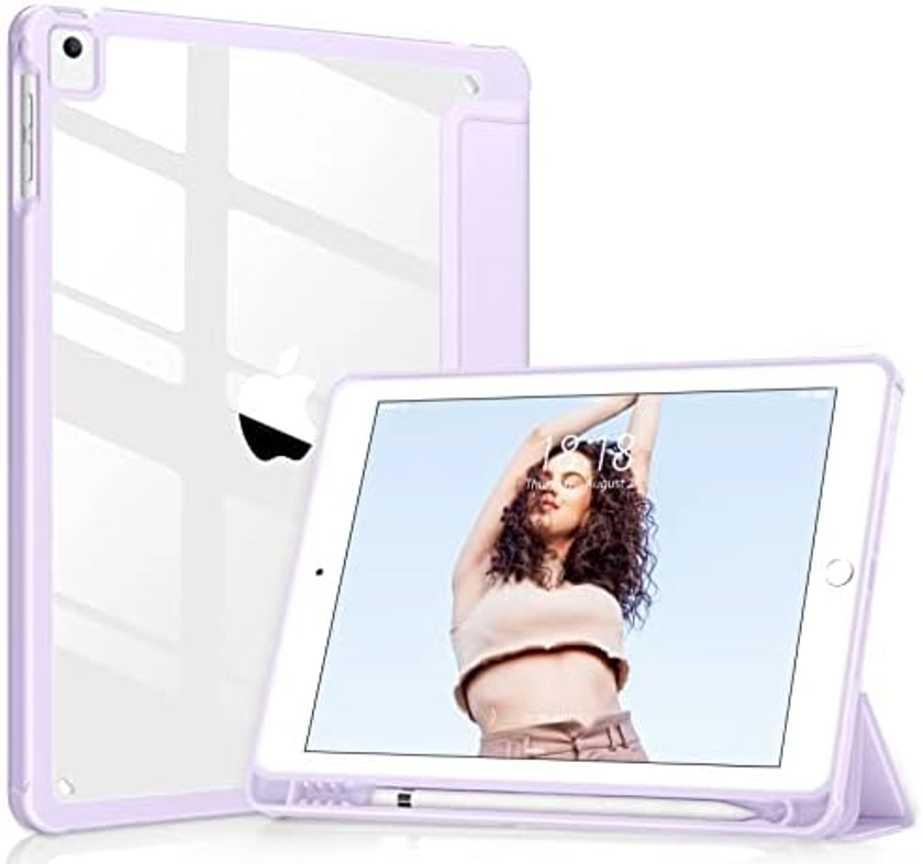 DTTOCASE iPad 6th / 5th Generation 9.7 inch Case (2018/2017),iPad Air 2 & 1 9.7 Inch (2014/2013) Case with Clear Transparent Shockproof Back Cover[Built-in Pencil Holder, Auto Sleep/Wake]-Light Purple