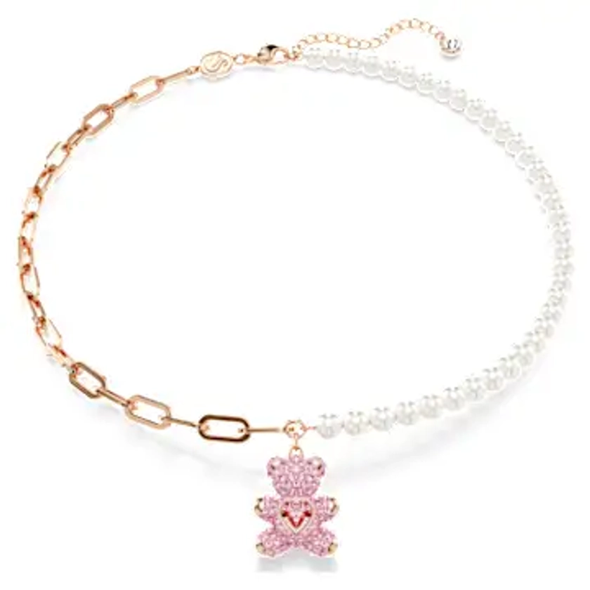 Teddy pendant, Crystal pearl, Bear, Pink, Rose gold-tone plated by SWAROVSKI