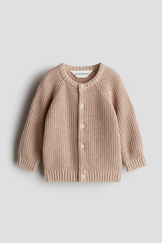 Gilet en côtes fantaisie de coton - Encolure ronde - Manches longues - Beige - ENFANT | H&M FR