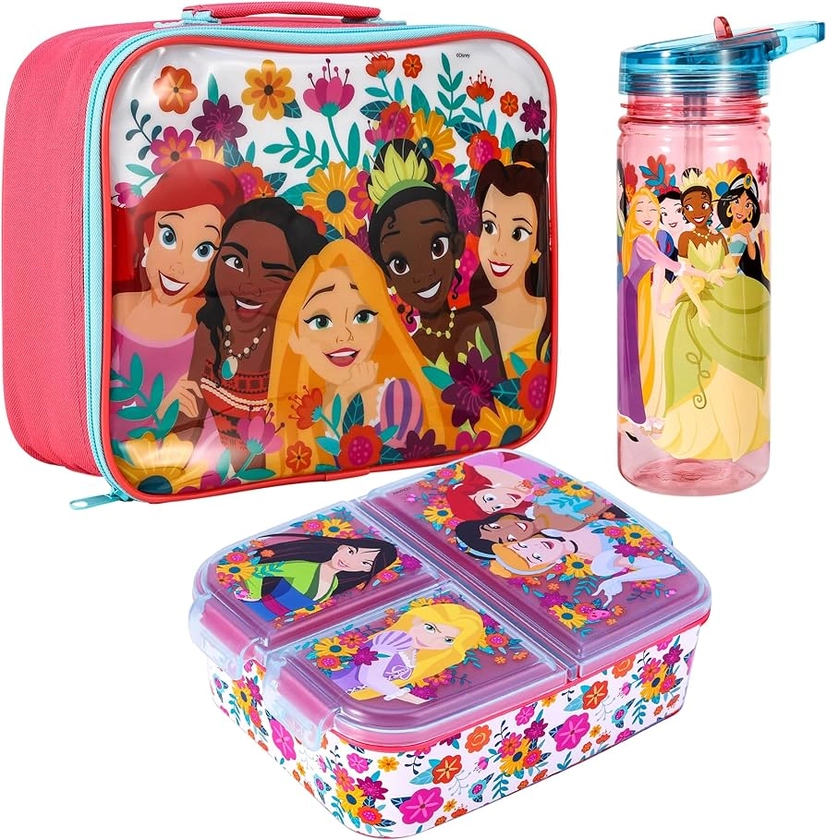 Zawadi Global Disney Princess Kids Childrens Lunch Box Set – Insulated Lunch Bag, Multicompartment Lunch Box & 580ml Water Bottle - School Travel Lunch Food Set, BPA Free : Amazon.co.uk: Home & Kitchen