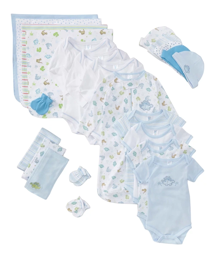 Spasilk Baby 23 Piece Essential Basics Layette Clothing Set for Newborns and Infants, Gift Baskets and Showers, Blue Dinosaurs - Walmart.com