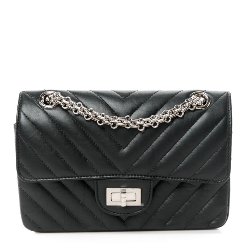 CHANEL Aged Calfskin Chevron Quilted 2.55 Reissue Mini Flap Black | FASHIONPHILE