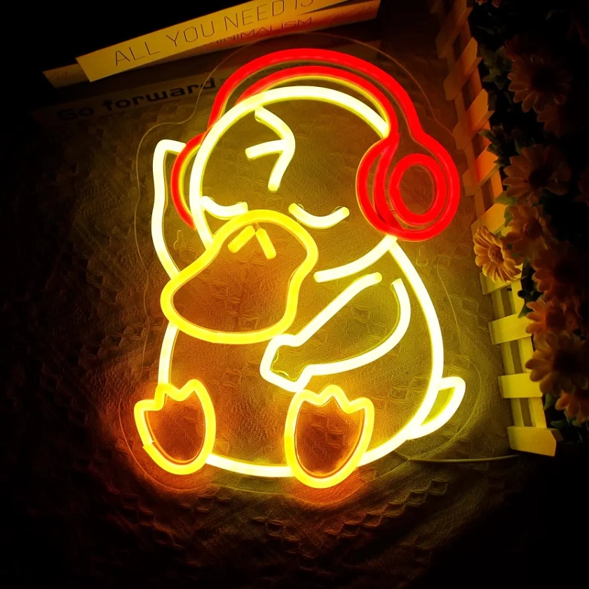 Anime Duck with Headphones Neon Sign,LED Neon Light Signs for Wall Decor, Adjustable Brightness Custom Neon Light Signs for Bedroom Game Room Man Cave Party Birthday (10.2 * 13.3in)
