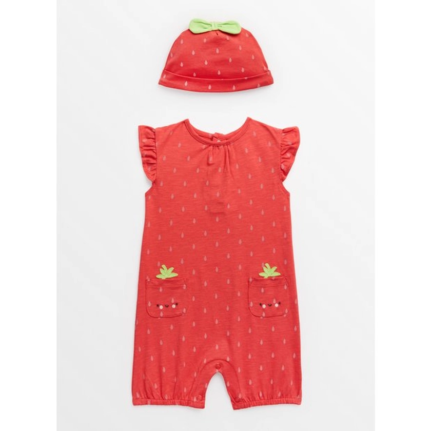 Buy Red Strawberry Print Romper & Hat Set 3-6 months | All-in-ones and rompers | Tu