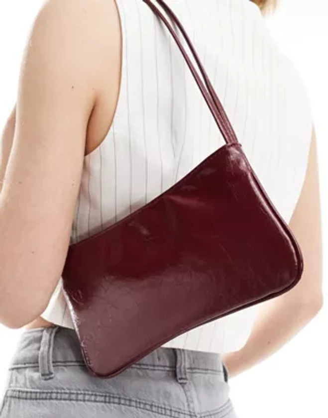 ASOS DESIGN shoulder bag with skinny double strap in burgundy | ASOS