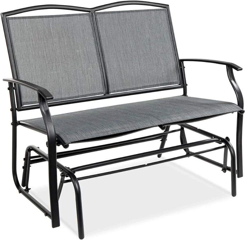 Best Choice Products 2-Person Outdoor Patio Swing Glider Steel Bench Loveseat Rocker for Deck, Porch w/Textilene Fabric, Steel Frame - Gray