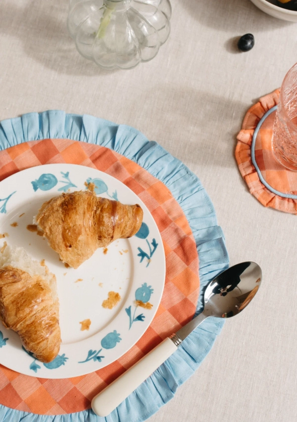 Cotton Placemats Set of 2 in Apricot Checkerboard