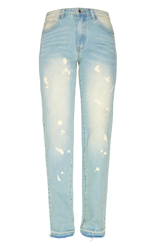 Faded Vintage Wash Splattered Effect Straight Leg Jeans