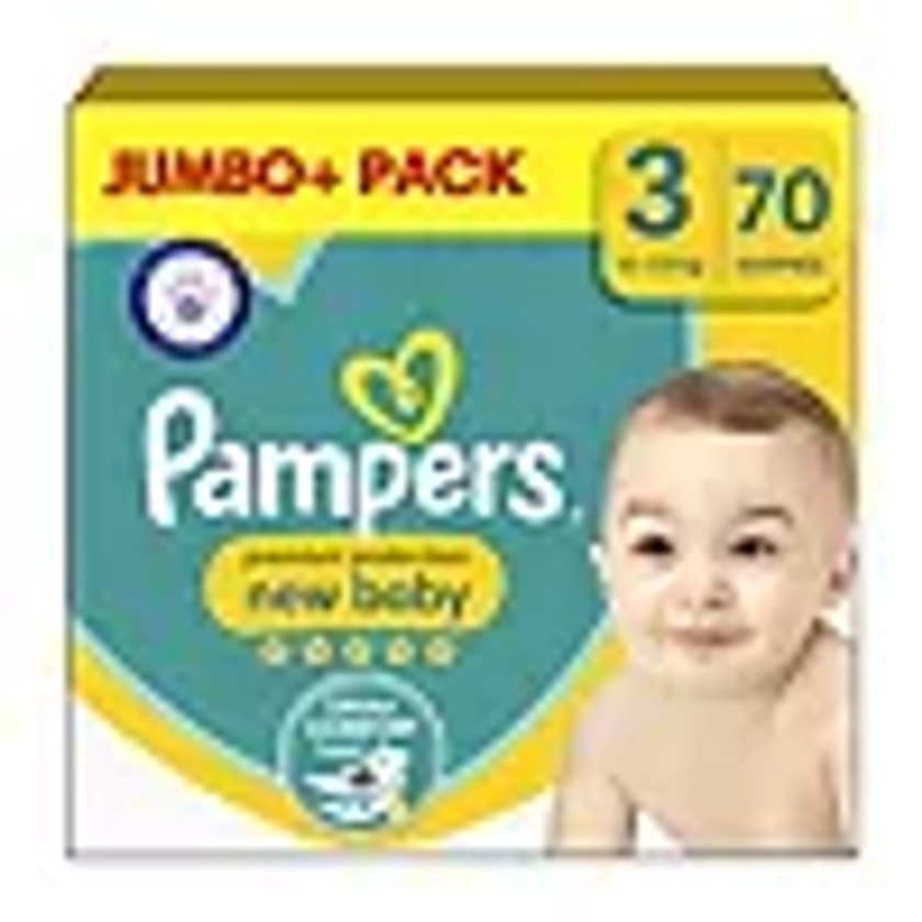 Pampers Premium Protection New Baby Size 3, 70 Nappies, 6kg - 10kg, Jumbo+ Pack
