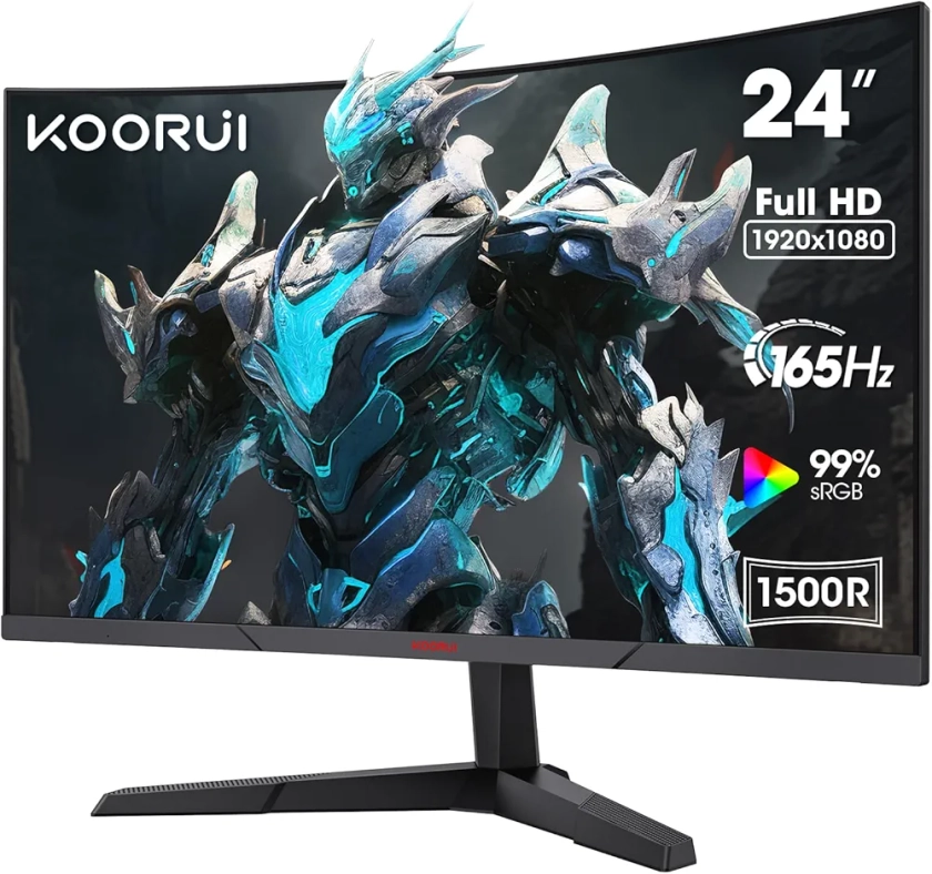 KOORUI 24 Inch Gaming Monitor -FHD 1080P Curved Monitor 165Hz VA 1ms 1500R PC Monitors with Adaptive Sync, HDMI X2 /DP, VESA Compatible, Tilt Adjustable, Eye Care