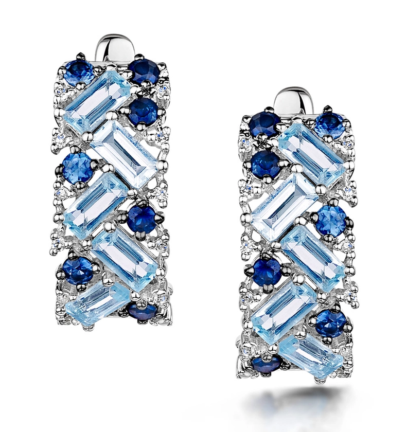 Blue Topaz Sapphire and Diamond Stellato Earrings in 9K White Gold