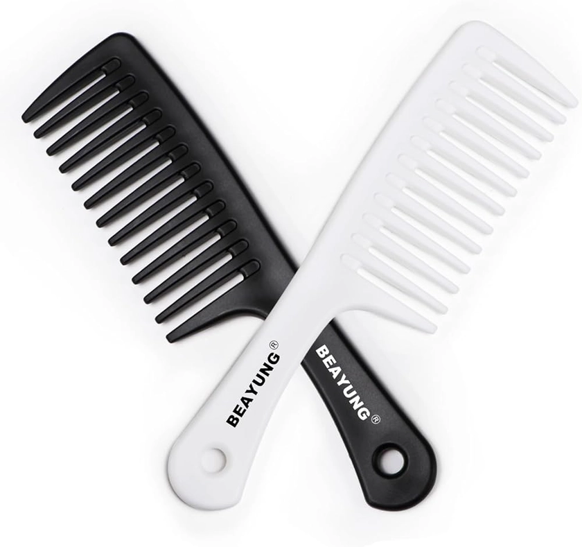 BEAYUNG 2PCS Wide Tooth Comb, Shower Combs, Hair comb for wet curly hair, Durable Hair Brush for Best Styling and Professional Hair Care(Black,White)