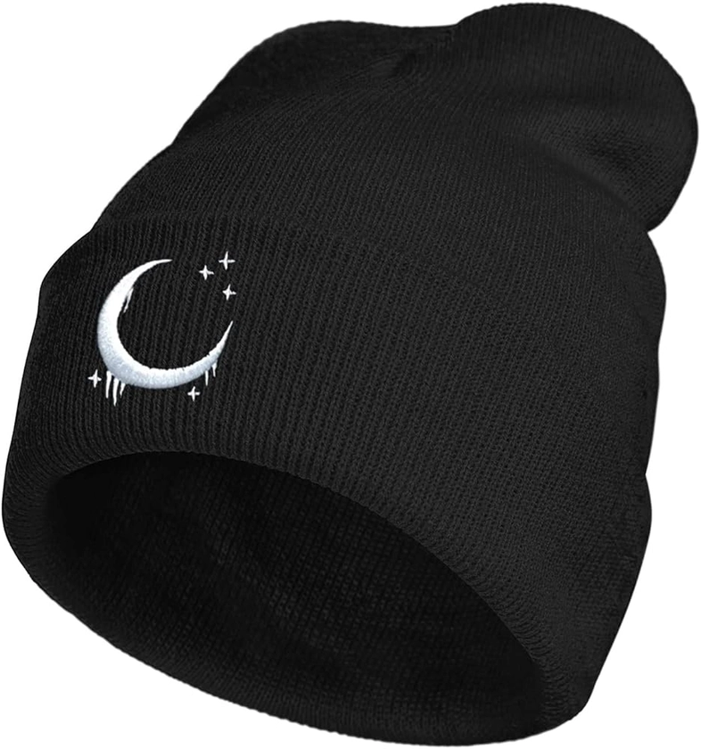 MiAnMiAn Moon Gothic Embroidery Beanie Knit Hats for Men & Women, Moon Beanie Embroidery Winter Hats Skull Cap at Amazon Men’s Clothing store