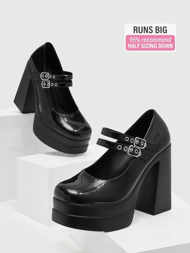 CUCCOO DOLLMOD Women's Black Chunky Heel Elegant High Heel Shoes For Summer Graduation Heels Prom Heels Vacation Shoes Summer Sale