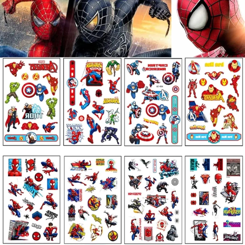 8 Sheets Avengers Marvel Tattoo Stickers,120+ Superhero Patterns Temporary Fake Face Body Tattoo Stickers for Iron Man Hulk Captain America Spider Man Favors Party School Rewards Gifts for Kids Boys