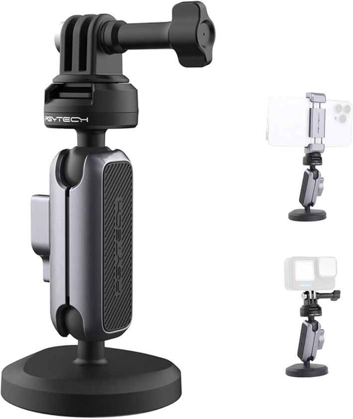 PGYTECH CapLock Soporte magnético cámara Compatible con dji OSMO Action 5/4/3, GoPro 13/12/11/10, OSMO Pocket, Insta360 X4, Mecanismo de Doble Cabeza de Bola con Adaptador de Rosca estándar de 1/4"-20