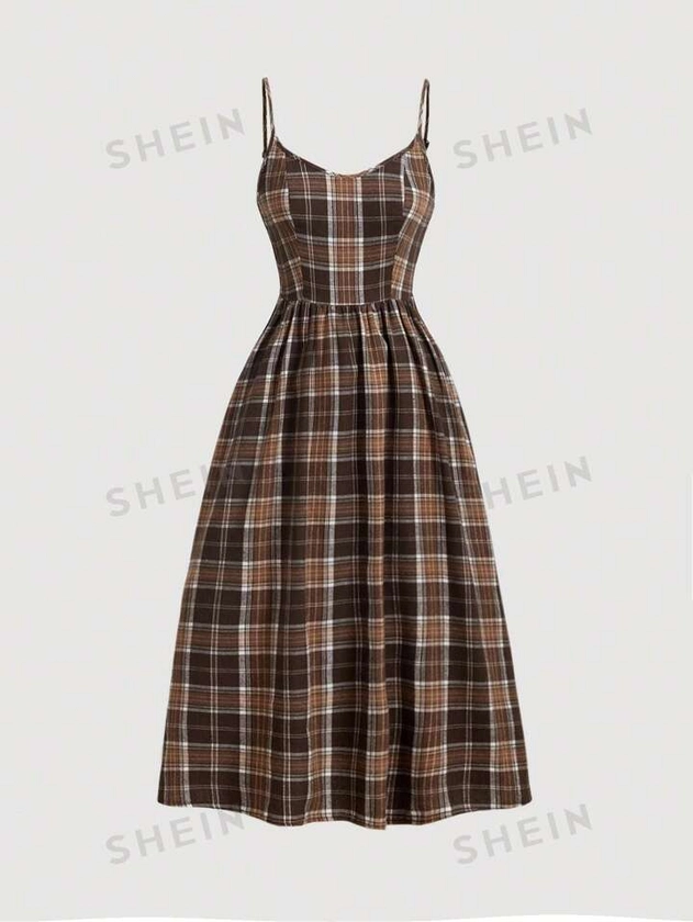 SHEIN MOD Impressão Xadrez Vestido Cami