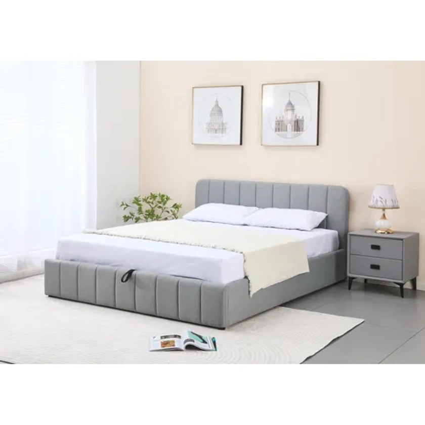 Lit coffre 140x190cm avec sommier AVIA en tissu gris